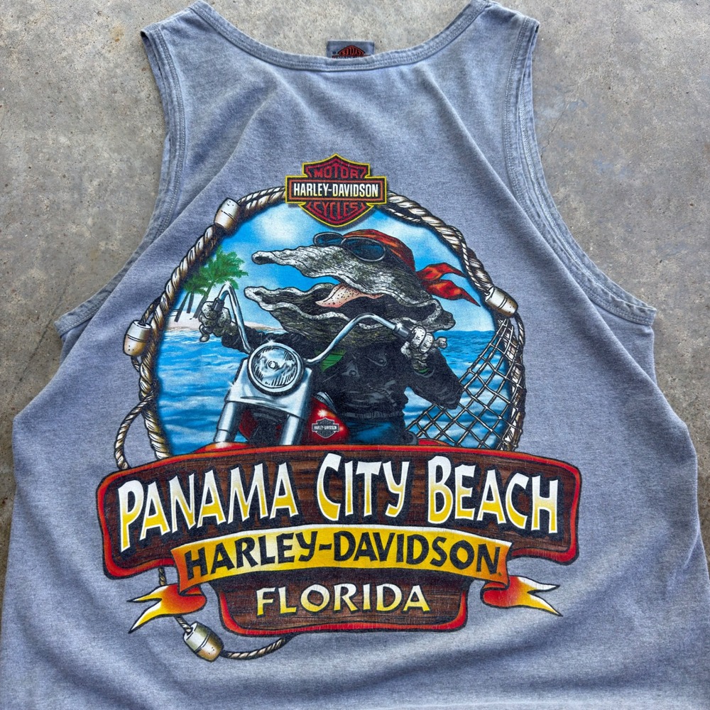 Vintage 90s Harley Davidson Muscle Shirt Beach Biker Oyster Gray Medium (j4)